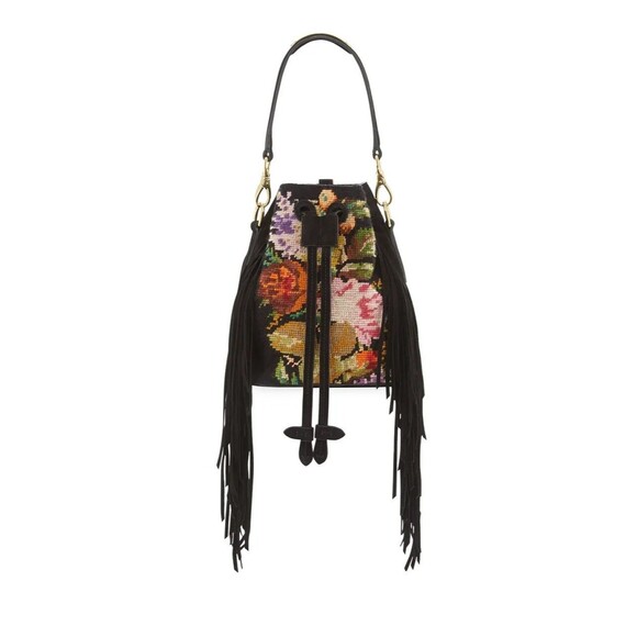 Ralph Lauren Collection Embroidered Fringe Bucket Bag Black Made in Italy $2,250 - Picture 1 of 16